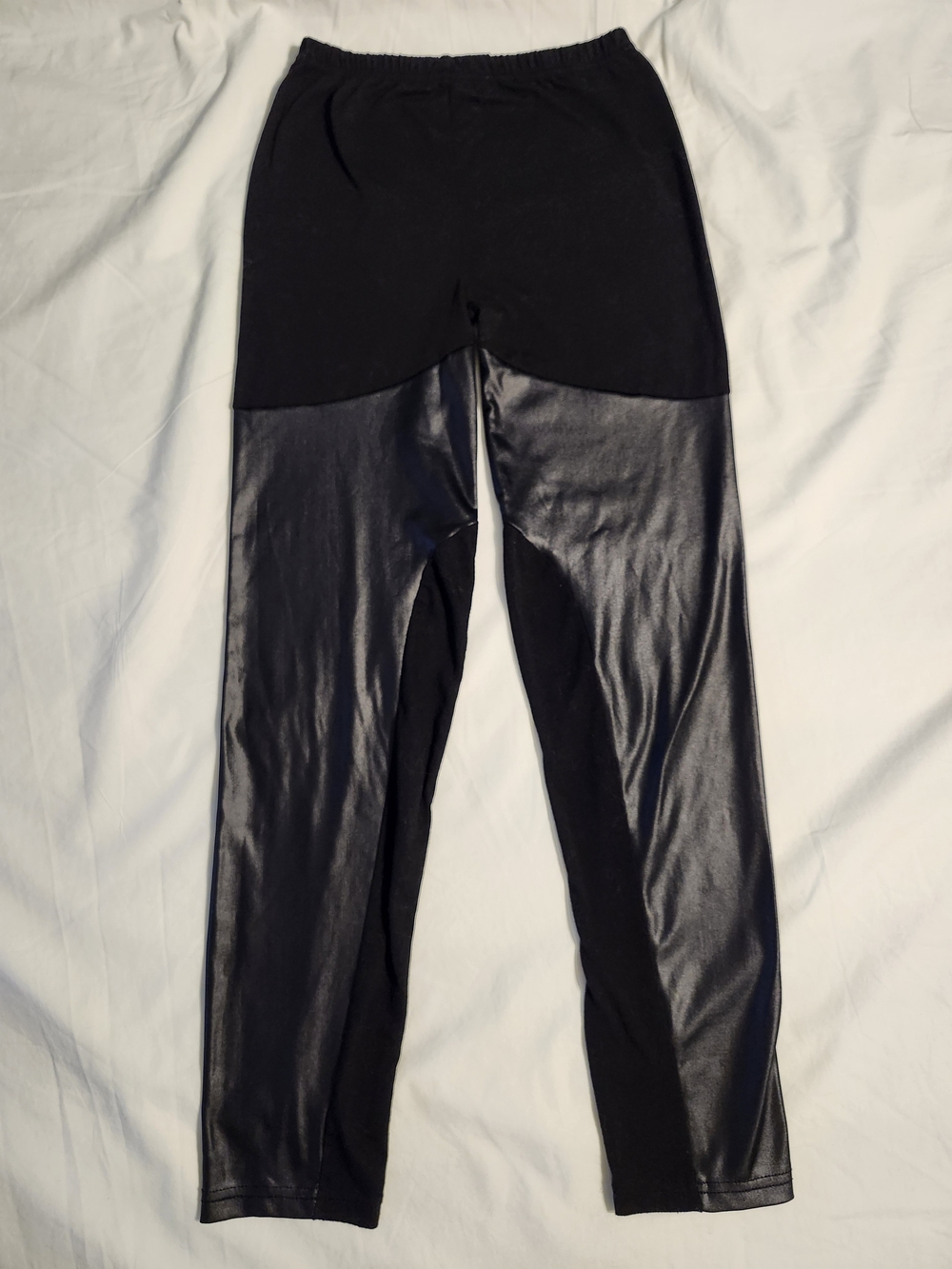 Abrand Black Girls' Faux Leather Panel Leggings